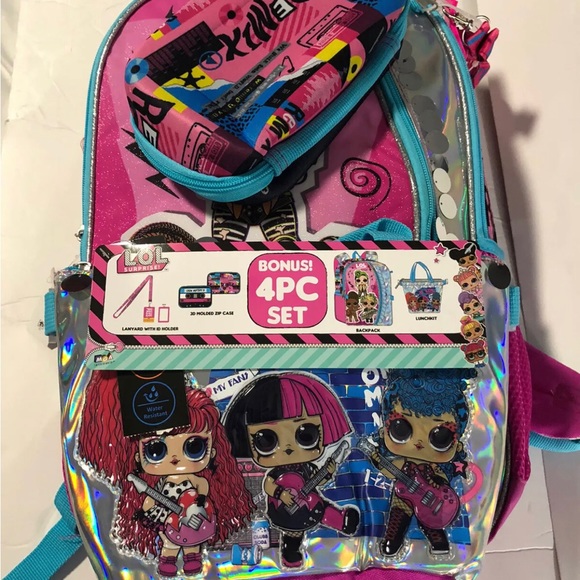 New L.O.L. Surprise! Remix 4pc. Pink Backpack 17” Lunch bag Lanyard Zip Case NWT - Picture 5 of 10